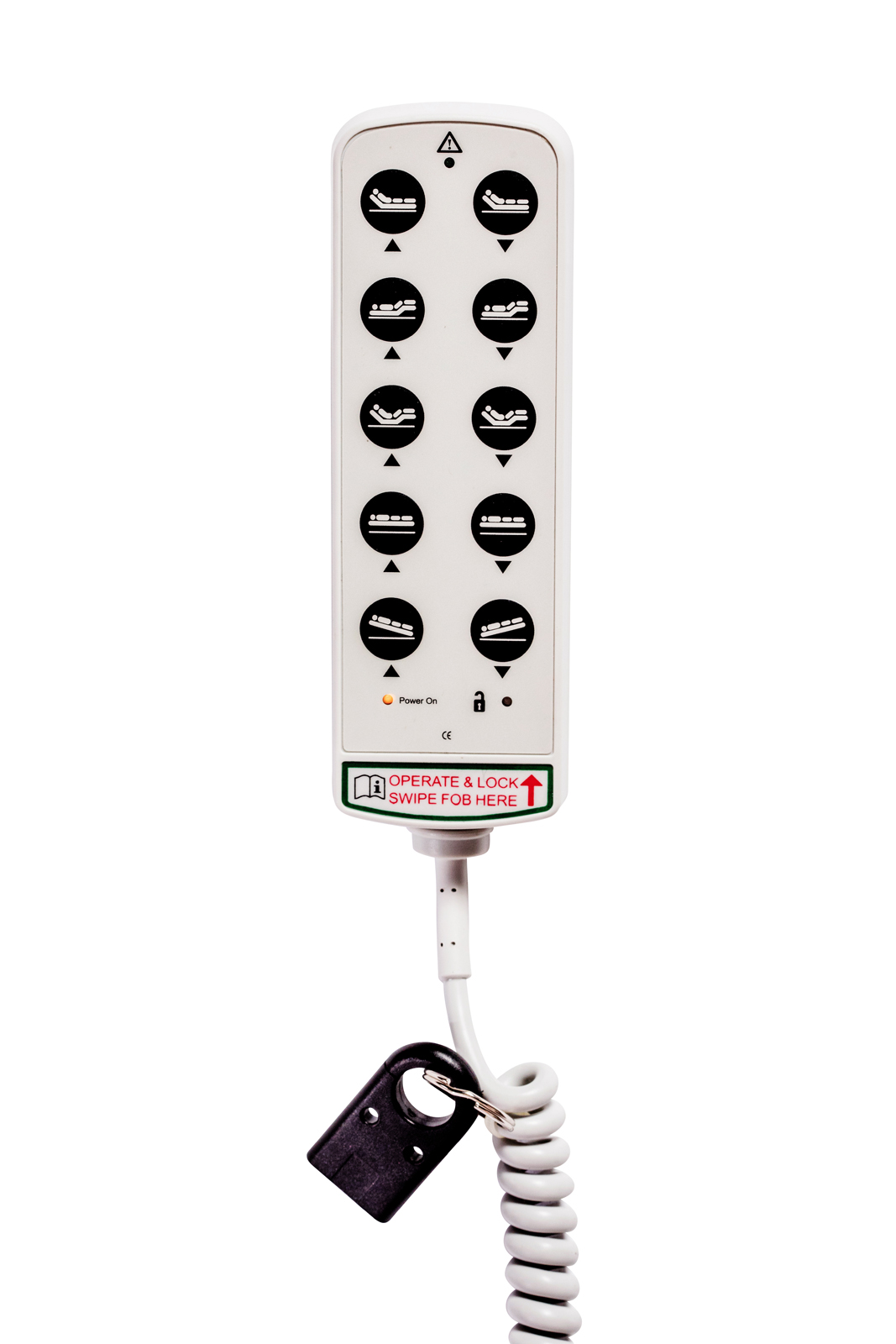 The hand pendant controller for the 8199 Home Care Bed is shown in a close-up