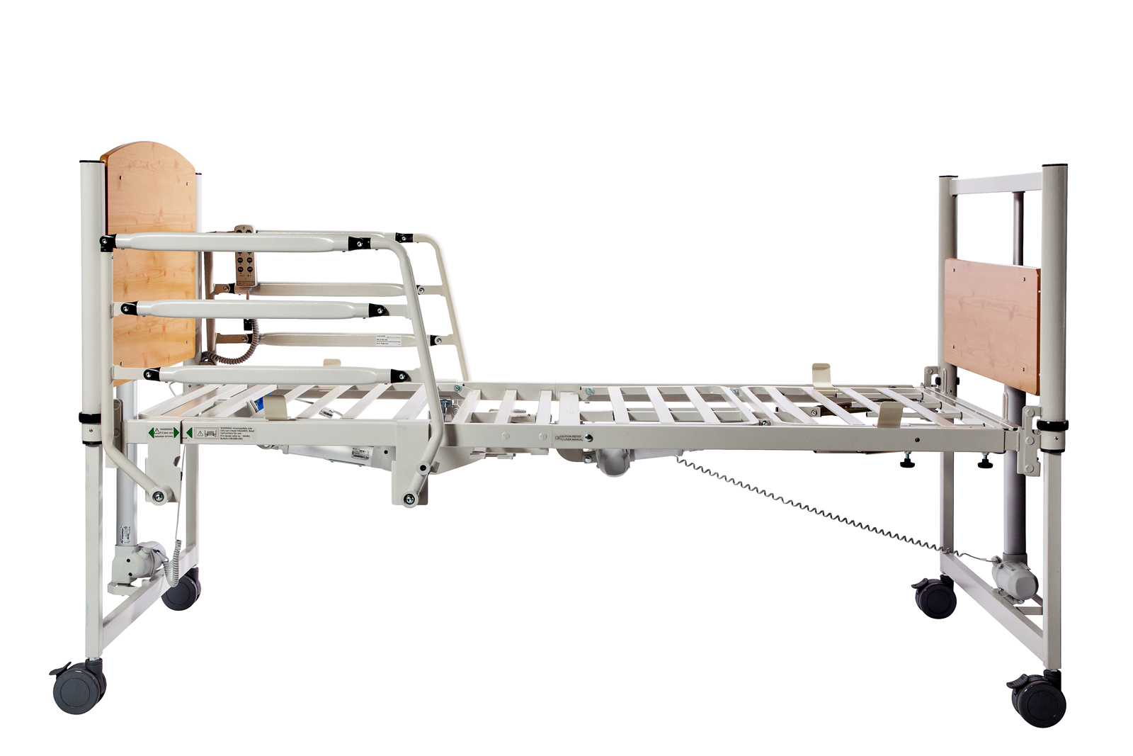 The 8199 Home Care Bed frame is shown from the side with half rails and without a mattress