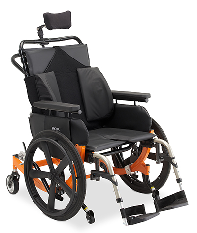 Broda Encore Pedal Wheelchair Self Propel Broda Encore Pedal Wheelchair in orange with optional large wheels for self propelling.