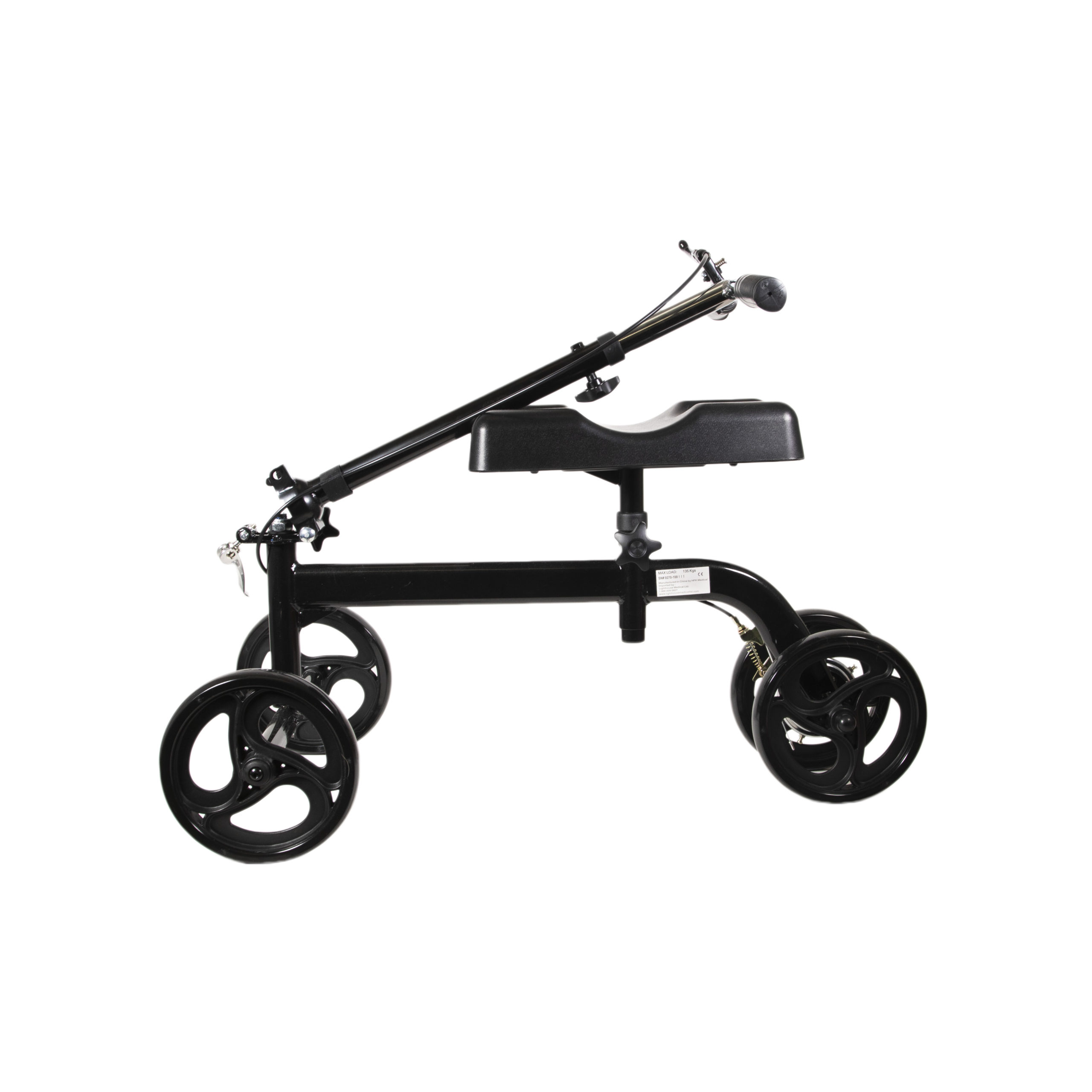 Excursion knee walker folded, side view, glossy black colour