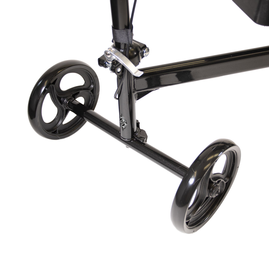 Excursion knee walker front wheel and brake close-up Excursion knee walker front wheel and brake close-up