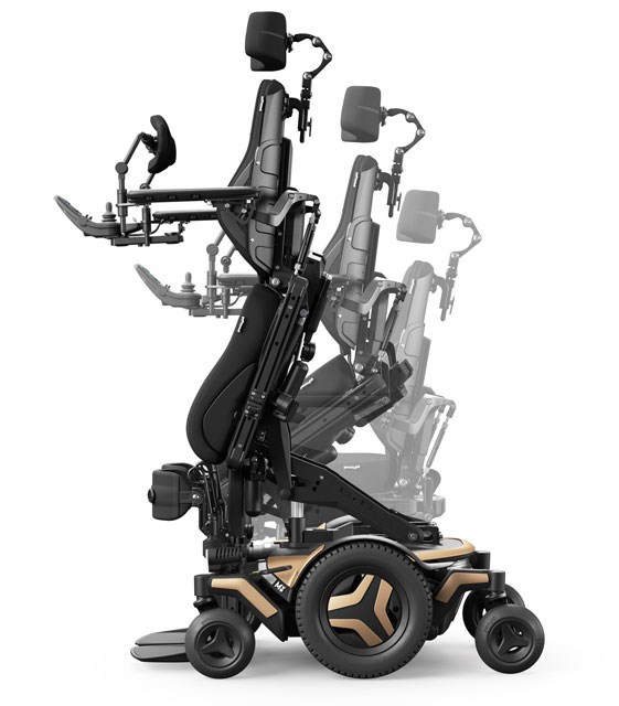 The M Corpus VS wheelchair with multiple overlaid images showing the position options.