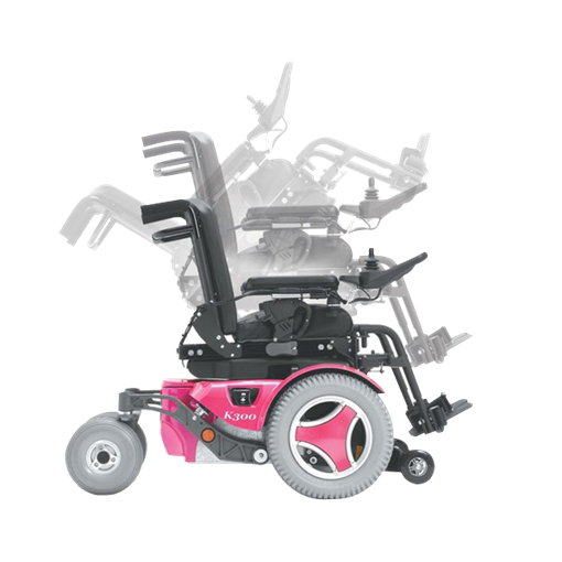 Permobil K300 PS Jr pediatric power wheelchair in pink, tilting options Permobil K300 PS Jr pediatric power wheelchair in pink, tilting options