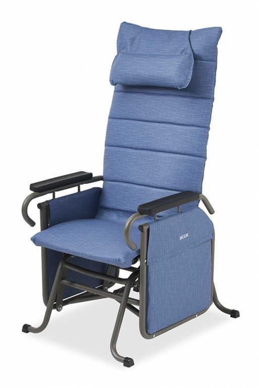 The Broda Tranquille Glider Chair in blue at an angle