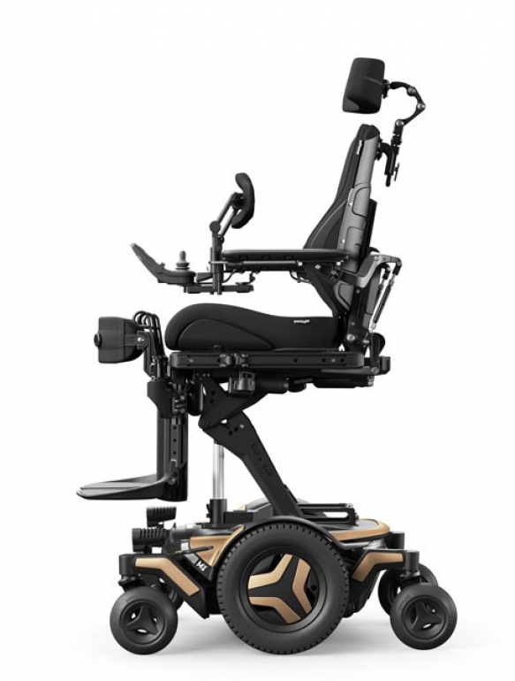 The M Corpus VS chair in the elevated, seated position, shown from the side