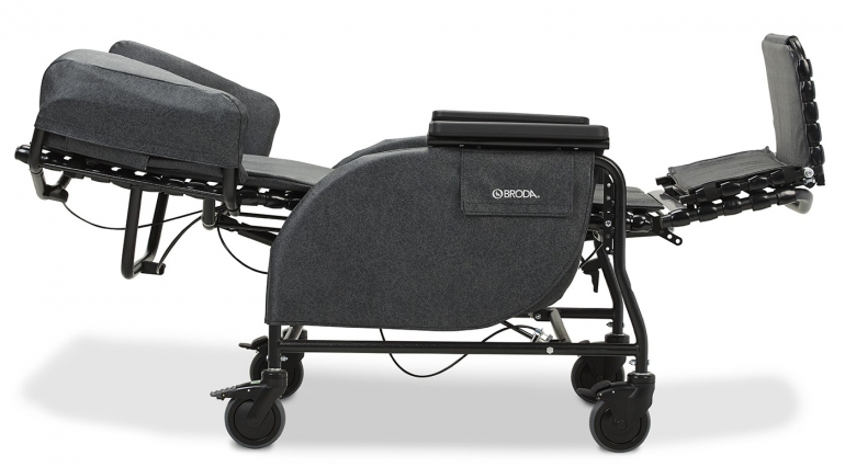The Broda midline positioning wheelchair in a reclined position