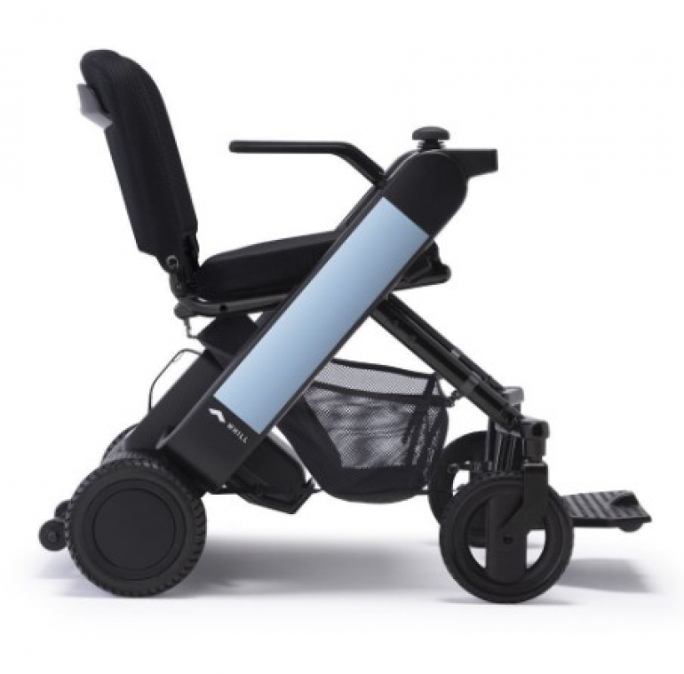 The WHILL Model F Wheelchair in Light Blue