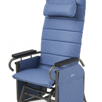 The Broda Tranquille Glider Chair in blue at an angle