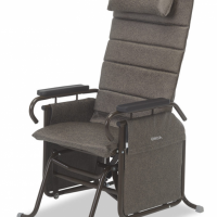 The Broda Tranquille Glider Chair in brown at an angle thumbnail