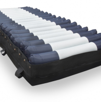 The Salute RDX mattress without a cover, in dark blue and grey