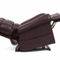 Twilight Cloud lift chair in Brisa fabric coffee bean colour, reclined position. thumbnail