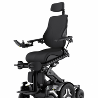 The Corpus M5 power chair with white accents and black rehab seating is shown in the ActiveReach position using a combination of elevate and forward tilt. thumbnail