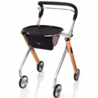 The Let's Go Indoor Rollator at an angle, in the beech colour. It's shows with the removable tray. thumbnail