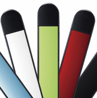 Five WHILL armrests spread out like playing cards, in light blue, white, light green, red and black. thumbnail