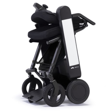 The WHILL Model F chair folded compactly